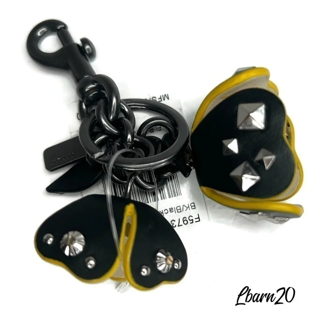 Coach Prairie Black Yellow Tearose Roses Floral Flower Keychain Fob NWT